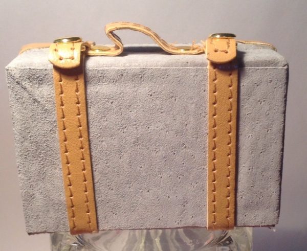 Suitcase Luggage - Gray Suede & Tan Leather 4.5 x 3 x 2"