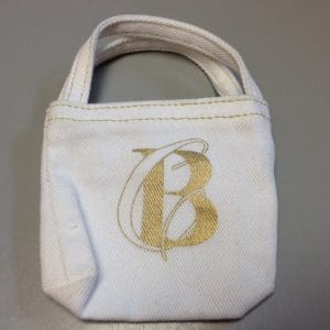 White Tote Bag with Gold “B” (For 16″ Fashion Dolls)