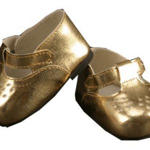 Gold Patent Leather T-Strap Shoes 18″