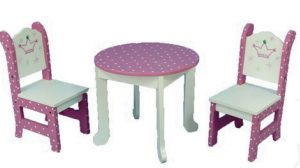 Furniture: Crown Wood Table and Chairs Set (For 18″ Dolls)