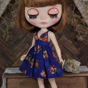 Ylang Garden Floral Halter Dress (Blue) Fits Blythe, etc