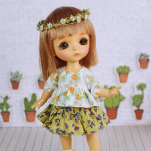 Ylang Garden Basic Mori Skirt (Yellow Floral) Fits 1/8 Dolls