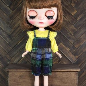 Ylang Garden Blythe/Momoko – Overall – Dark Green Plaid2
