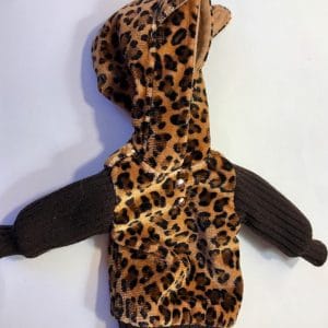 Velour Cheetah Print Hoodie with knit sleeves & waist band 10″,