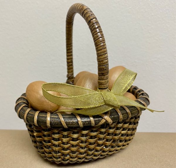 Wooden Woven Basket 5" long, 3" deep w/Wooden Eggs