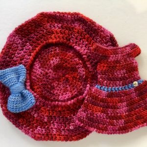 Beret & Dress Hand Crochet – Cranberry Tones fits  Ppinky,