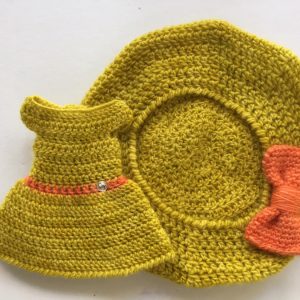 Mustard Beret & Dress Hand crochet – Ppinky, Blythe, similar sli