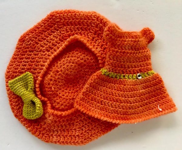 Orange Beret & Dress Hand crochet - Ppinky, Blythe, slender 10"