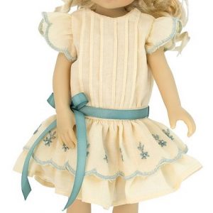 Ecru Drop Waist Dress w/Teal Sash 28cm (10-11″)