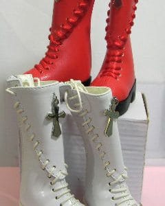 Red Leather Boots Swirly Stitching (SD Size)
