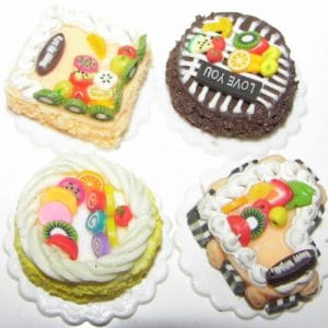 Desserts – Decorated Cakes w/Fruit (Random Set of 4) 1″ Square