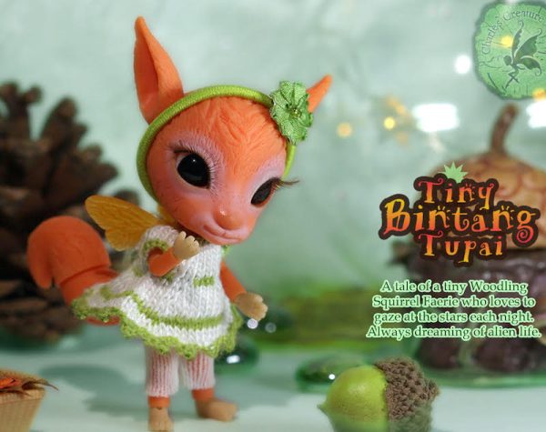 Tiny BINTANG Tupai  ~ Woodling squirrel faerie LE30 GID 8cm bjd  NUDE