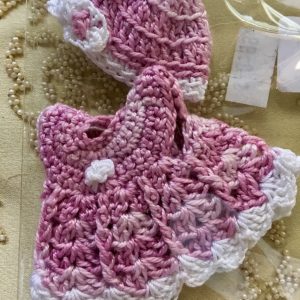 Crochet – Handmade lavender & white, dress & hat, fits tinies 5c