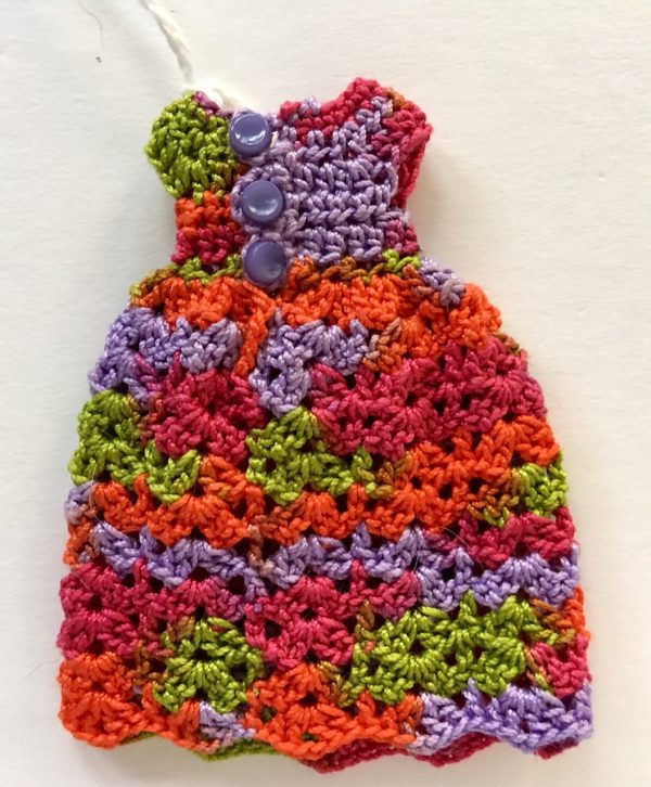 Crochet: Vibrant Multicolor Dress w/orange buttons, LatiYellow,