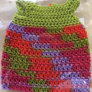 Crochet Dress – Handmade Green top with multicolor skirt 15cm (P