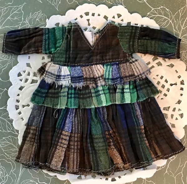 Ylang Garden Blythe/Momoko - Vintage Ruffle Dress  Dark Green Pl
