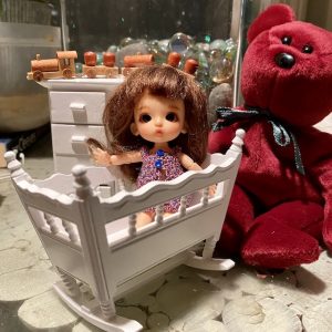 Furniture: White Wood Cradle (For 5″ Dolls/Lati White/Etc)