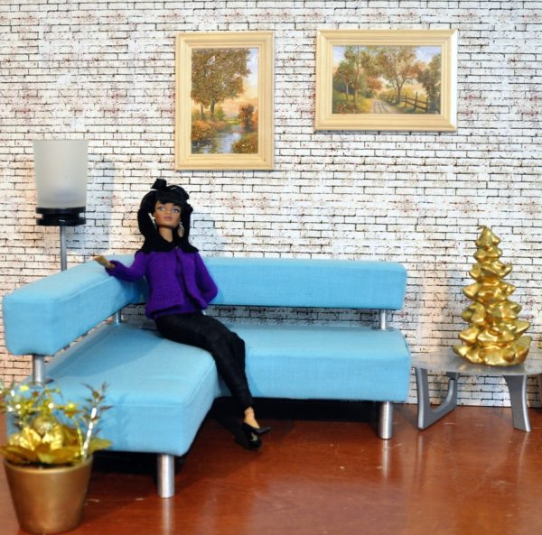Furniture: Blue L-Shape Sofa (For 12" Dolls/Barbie/FR/Etc)