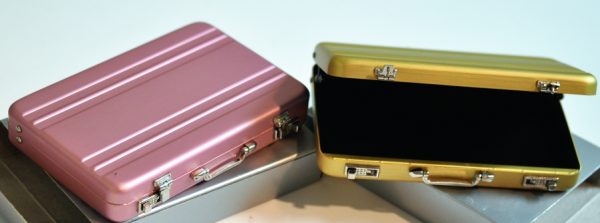 Luggage Brief Case Metallic Gold Suitcase working latches 6x3x3