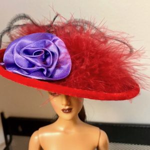 Red Hat w/Black Feathers (Fits 16″ Fashion Dolls)