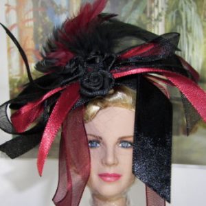 Hat: Black & Red + ribbons, feathers