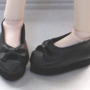 Leather Platform Flat with Bow (Black) Size 55 x 27mm