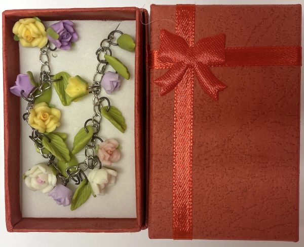 Jewelry: Lilac & Yellow Flowers Polymer Clay  Necklace 6.5" for 