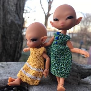 Crochet Dress – Yellow & White w/Buttons 3″-5″