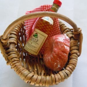 Picnic Basket w/Wine, Bread, Ck cloth