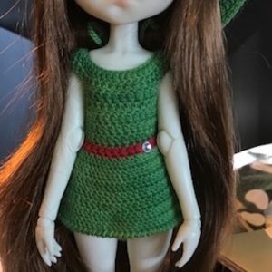 Green Beret & Dress Hand Crochet – Ppinky, Blythe, slim 10″ doll