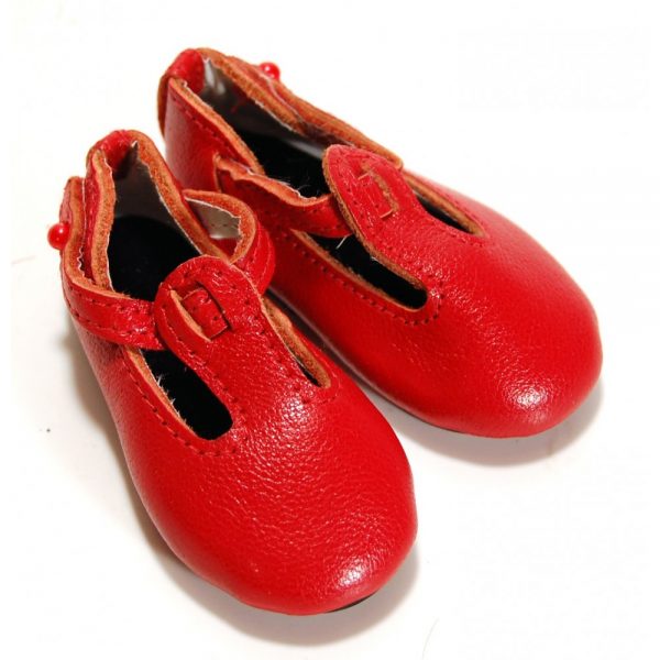 Leather T-Strap Shoes <b>(Red)</b> 038N