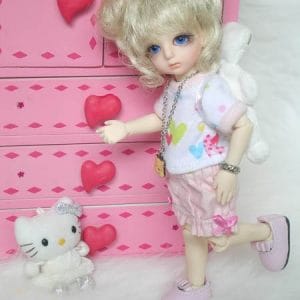 Knit Heart Print t-shirt & Pink twill shorts fits 16cm, Lati Yel