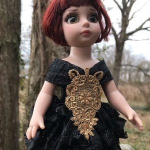 Black Gold Amarath Party Dress – 10″ dolls, Patsy, Boneka, Yosd