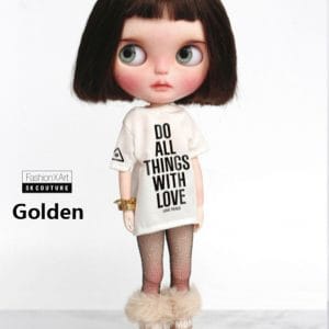 SK Couture Fur Snow Boots for Blythe, Obitsu 24, Jacoosun, Azone, Pullip       Golden with fur top