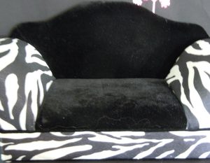 Furniture: Sofa – Zebra & Black plush  19 x 9.5 x 3″