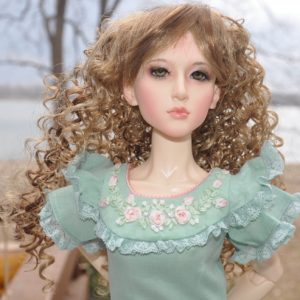 Long Spiral Curly Brown Wig w/Blonde Highlights Size 9-10