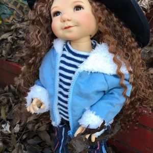 Blue Sherpa & Suede Jacket, Jeans & Shirt Set 18″