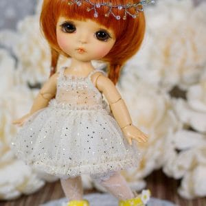 Ylang Garden Gold Twinkling Stars on Cream Dress & Bloomers Fits 1/8