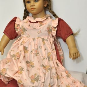 Himstedt merlot dress with peach floral print pinafore  24” doll