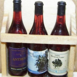 Beverage:  3 bottles of wine in wooden rack (~2″ x 2-1/2″)