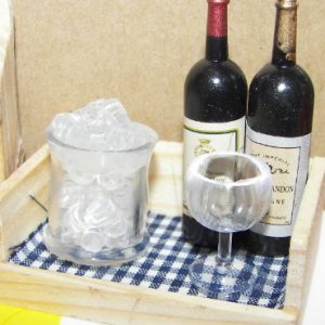 Beverage Set Includes Wood Tray/Ice Bucket/Glass and Wine Bottle