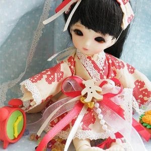 Outfit – White & Red Teddy Bear Kimono (16cm)