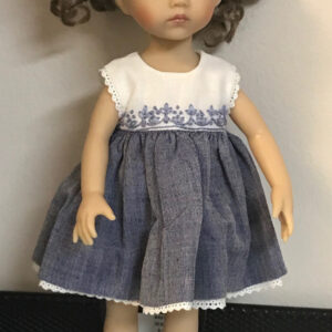 Boneka Rayne dress created with textured blue-gray skirt with white top exquisite detailing; socks included – fits  24cm, 10″