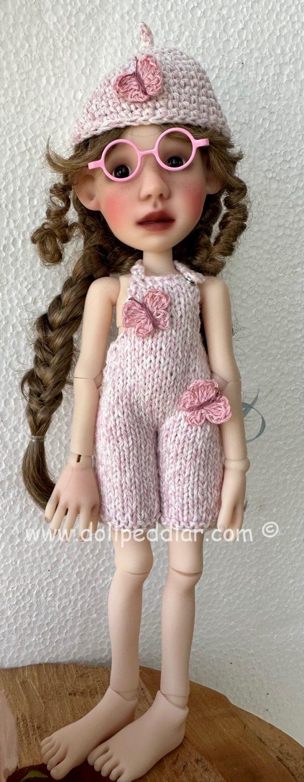 bb flocking Butterfly Knit Romper & Hat, Glasses  - Hand knit, pale pink