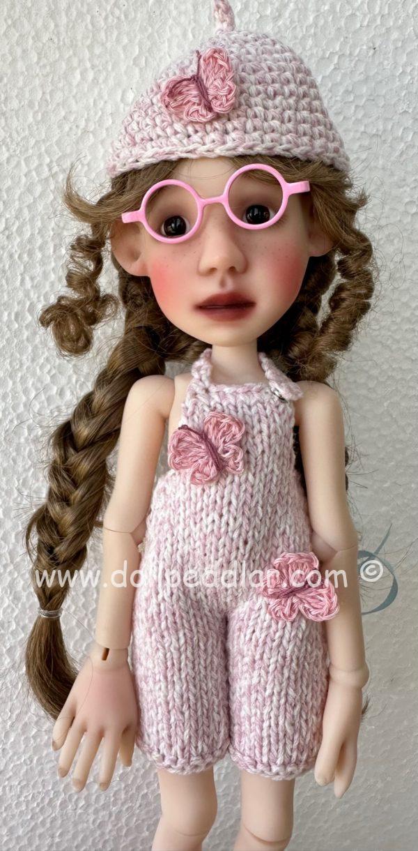bb flocking Butterfly Knit Romper & Hat, Glasses  - Hand knit, pale pink - Image 4