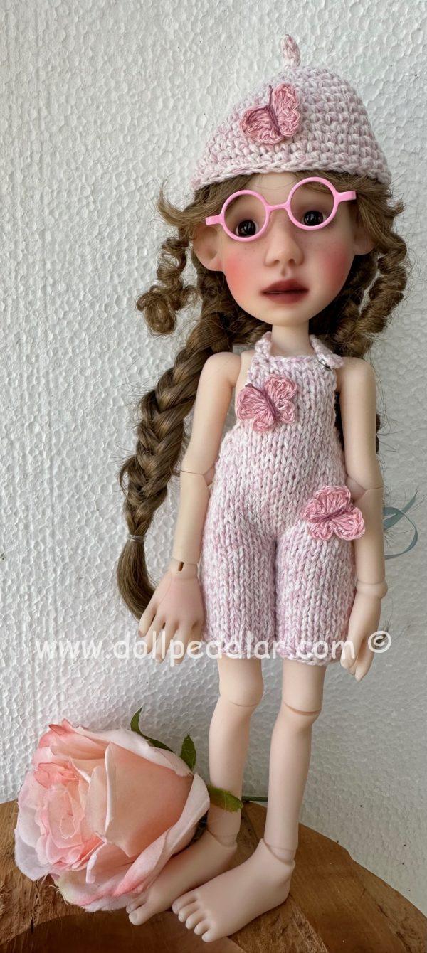 bb flocking Butterfly Knit Romper & Hat, Glasses  - Hand knit, pale pink - Image 3