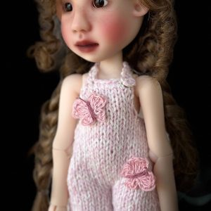 bb flocking Butterfly Knit Romper & Hat, Glasses  – Hand knit, pale pink