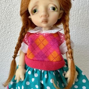 Circus Kane Grook  the  Piglet 9″ Nefer Faceup Vanilla resin  ONE OF A KIND  Full Set Argyle and polka dot dress