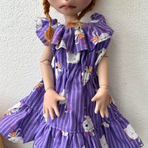 MIIA Handmade Cat & Purple Stripe Dress  fits 13″-16″ dolls, Moppet, Eppie, similar size.