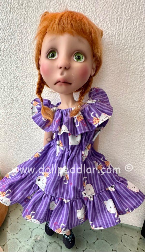 MIIA Handmade Cat & Purple Stripe Dress  fits 13"-16" dolls, Moppet, Eppie, similar size. - Image 4